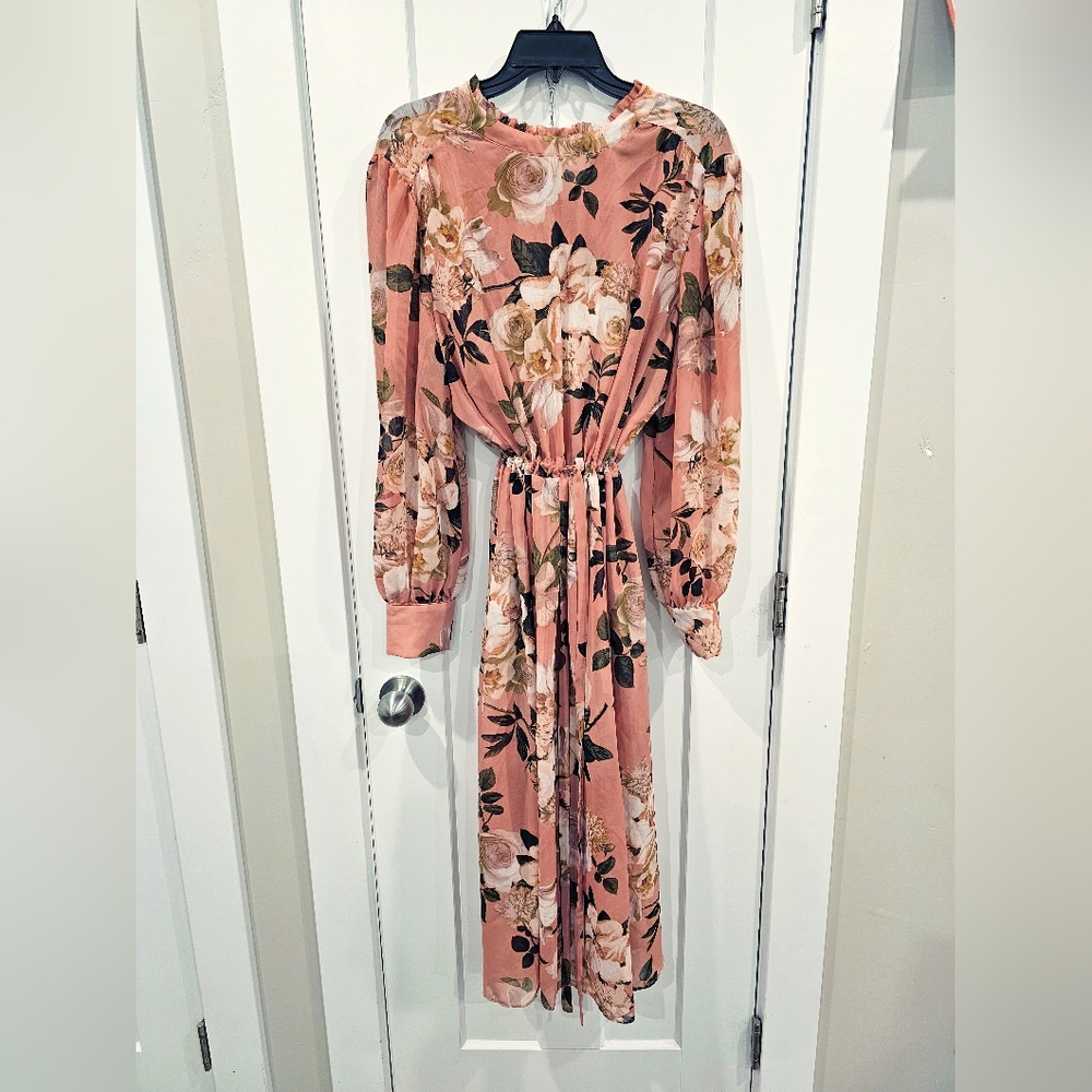 Julia Jordan Floral Print Long Sleeve Blouson Midi Dress